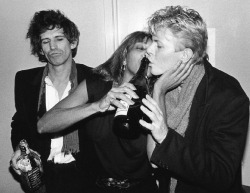 2othcentury:  Keith Richards, Tina Turner, &amp; David Bowie, 1983 © Bob Gruen 