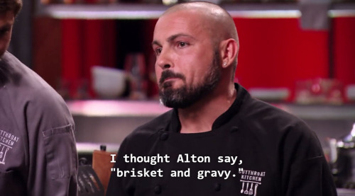 angieandmal:  papercrane:  chubbinafatzarelli:  this is the single saddest thing I’ve ever seen on cutthroat kitchen  Ah! But I saw this episode, and he didn’t go home! This guy had a really thick accent   legit didn’t understand Alton, it wasn’t