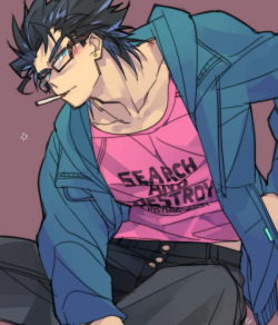 diabolism666:  bespectacled Jotaro Ver. OVA :3 (The anime on the air now, I found the big bottle of strawberry jam in the refrigerator of his house! That size… I think it his favorite :9)