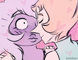 envarchy:  Pearlmethyst Week Day 1: First Kiss i hope pearl just… accidentally kisses amethyst out of joy for doing smth good and ame turns into a mess @fuckyeahpearlmethyst 