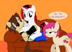 pj-nsfw:  ask-star-singer:  A small pic featuring askskypethepony and Juicy Cherry (pj-nsfw).Juicy, for Pete’s sake…!How did she get inside my house anyway?//Mod: Nah, it’s just a joke… But what else can I introduce you to another newcoming puppet