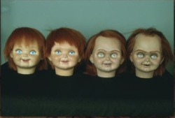 gandalfthewhite:  chinga-2-madre:  ryanhills420:  Chucky heads created by Kevin Yagher for “Child’s Play” (1988) which show the progression as Chucky becomes more human.   Great representation on how white ppl age between the ages of 8 and 26  damn^