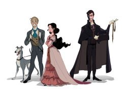 celine-kim:  PHANTOM OF THE OPERA #1 MAIN TRIO  Raoul(his dog Dusty), Christine and Phantom Since PotO project I was working on was going to be very set design/ background heavy project with so many characters. I had to cut down the time I spend on the