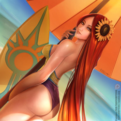badcompzero:  Leona Beach party!  second LoL vote and final work  this March .  I bring my old sketch to keep painting to finish! Hope you enjoy NSFW Nude beach lol Blake form RWBY arrive at April! Reward - Gold Tier (ŭ) get HD .JPG and lower tier