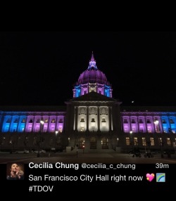 fiercetransgirls:  SF City Hall lit up for Trans Day of Visibility