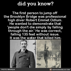 did-you-kno:  Odlum was lifted into a boat, where he briefly regained consciousness and said “Is it all over?…Did I make a good jump?“  Arterial blood began dripping from his mouth, causing him to ask, &ldquo;Am I spitting blood?” His friend