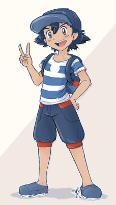 pekoeboo:  so while everyone else is drawing the adorable new starter Pokémon, I’m over here wondering if they’ll actually let Satoshi wear the new trainer outfit in the potential Sun and Moon anime. i definitely hope so. ;o; please, Game Freak.