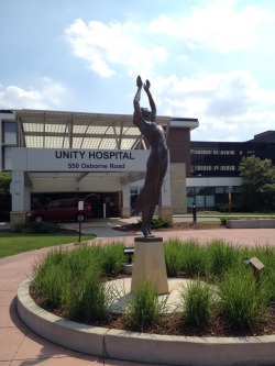brookelynne:  Probably one of the only things I helped create that will outlast my life on this earth. Commissioned by Unity Hospital in Fridley, MN, Greg Conboy created a plaster mold (done in three steps, legs, torso, arms) of me. The bronze statue