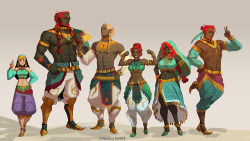 s-kinnaly:I wondered what the zelgan children would look like in Gerudo clothing, inspired by the Gerudo from Legend of Zelda Breath of the Wild. :3Rinku belongs to @figmentformsCovarog, Ralnor, Orana, Kanisa and Teb belongs to me :) 