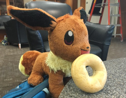 maybe-eevee: nattikay: a wild @maybe-eevee appears Calder: “Maybe what ?” Maybe: “I has become one with the bagel, a soft foof !” Calder: “But you don’t taste as nice” Maybe: D:&lt;  x3!
