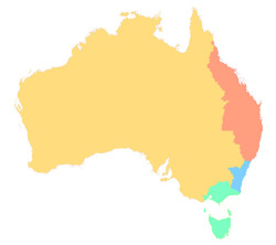 mapsontheweb:Australia split into 4 parts of equal population.