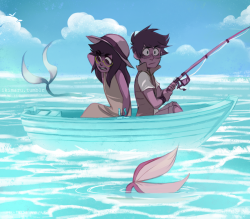 ikimaru:  finished that merstuck backstory comic I mentioned! hh some of the drawings are pretty old but I had fun redoing the coloring 8′) (this is supposed to be when they first met, also mermaids are kind of lil shits so they like to prank humans