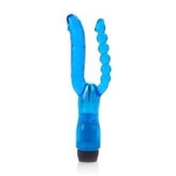 CRYSTALESSENCE  DUAL PENETRATOR VIBRATOR WITH PLIABLE PENIS AND ANAL BEADS 5 INCH BLUE 