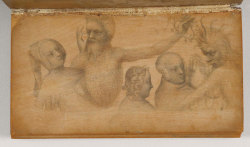centuriespast:  Attributed to Jacquemart de Hesdin and others,  Sketchbook Formed of Six Panels of Prepared Boxwood, open to Women and Wild Men, c. 1390/1400,  model book with drawings in metalpoint (probably silverpoint) on prepared boxwood,  The