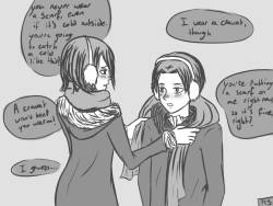 tiredcollegestudent:  basically levi likes it when mikasa takes care of him  (◡‿◡✿) 