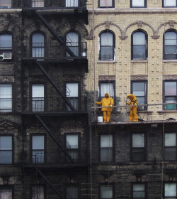 sixpenceee:  Power Washing on 188 Suffolk St. With New York City real estate prices so high, owners are fixing up their buildings. The city was really dirty when the Northeast ran on coal plants.  