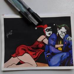 No amigos no estoy traumada con Harley y Joker, sólo me gusta el estilo de Paul Dini. #harleyquiin #thejoker #watercolors #pentel #madlove