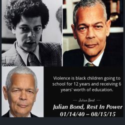 sale-aholic:  astral-ankhs:  Julian Bond passed away Saturday night at 75-years-old, (rest in power). Bond was a former Georgia senator, civil rights activist, professor, board chairman of the NAACP, and much more. Read about him. 🌹 by mandydolldoll