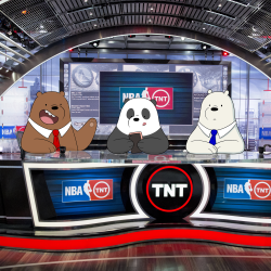 cartoonnetwork:  EJ, Kenny, Charles, Shaq.. NBA on TNT rocks.But tonight, We Bare Bears are bringing the shiny desk to CN.  