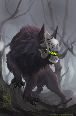 pythosart:  Creature design commission!I kinda went wild with this and did more painting than was paid for, but it was jusssst too much fun. Appropriately spooky for the season, too!Sketches and design steps included. 
