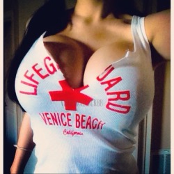 perfectorbs:  Veronica Black is Venice Beach’s newest lifeguard. The Coast Guard qualifies her big Perfect implants as floatation devices. Save me Baby, save me!!