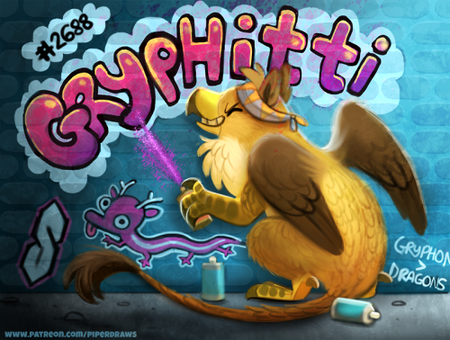 cryptid-creations:  #2688. Gryphitti - Word Play  The “Dragon Draw” tutorial book is now available at  amzn.to/2Gx099L   Prints for sale: https://www.cryptidcreations.com/store/  For full res WIPs, art, videos and more:  https://www.patreon.com/piperdraws