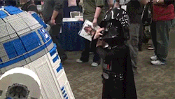 bbcwonderland:  kissmyasajj:  sizvideos:  Little girl dressed as Darth Vader is scaring R2-D2 - Video  I almost cried this is too cute.  OH MY FUCKING GOD 