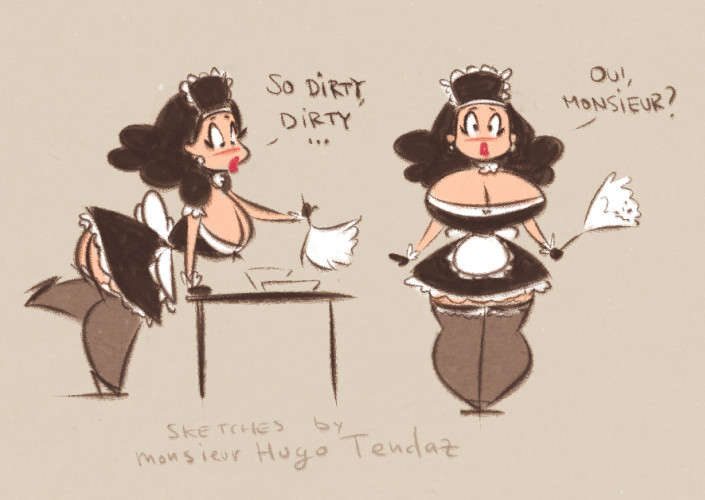 Monique the Maid - Cartoony PinUp Sketch  I doodled myself a maid, so I don&rsquo;t