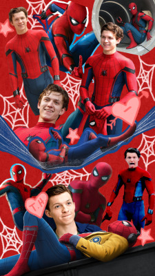 capameribruh: spiderman, spiderman, makes cute faces whenever he can  i was a little bored so here is a collage of peter in the spiderman suit (ft behind the scenes pics from tom)! the ratio is fit for an iphone bg! edit: i made one with TH and one with