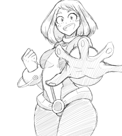 zeromomentaii:  Winner of last nights twitter poll. Ochako Uraraka warmups.  I always feel like I’m not drawing her right, but I think came out okay.   Her design is fairly simple, so I think I got used to it by the end. looking back on it, she was