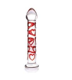 Don Wands Red Sweetheart Mushroom Tip  The Red Sweetheart Mushroom Tip is a straight shaft glass dildo, with the length to satisfy any user and a beautiful heart pattern design! The ruby red glass hearts offer stimulating texture to the shaft, and provide