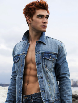 meninvogue:  KJ Apa photographed by Justin Campbell for Flaunt Magazine. KJ wears Guess jacket and jeans