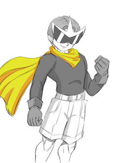   turlessenpaiÂ said toÂ funsexydragonball: Could you make one of GT Trunks with a Yellow Scarf, and Sunglasses, looking like Protoman from Megaman, as something for my friend&rsquo;s 18th birthday? I would be thankful if you did! Thanks in advance! (Sorr