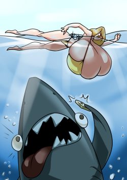 wwtheverycoolonlineguy: Bikini-thon ‘18: A Movie Poster   “Bigger boat” jokes are off-limits you guys! Also, I’m not very good at drawing water :cComission for   https://www.deviantart.com/lustmonster 