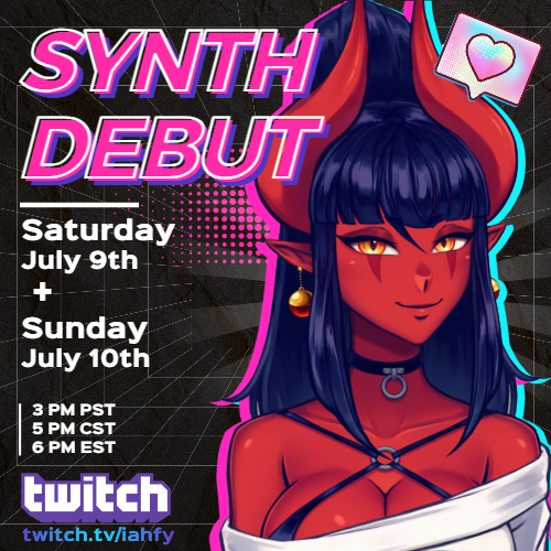 Vtuber Debut this weekend! You can finally simp for her 😈📆: July 9th &amp; 10th ⏰: 3pm PST / 5pm CST / 6pm EST Make sure to follow me on Twitch &amp; Twitter Synth has come to life and I can&rsquo;t wait to show you guys ‼ BOOB PHYSICS POG