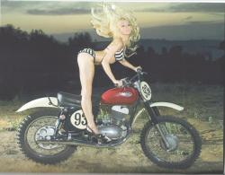 letsride:  Blonde model on a Jawa 