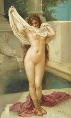 derwiduhudar:  Virgilio Tojetti (1851 - 1901) - L’heure Du Bain - Bath time, 1897 Virgilio TOJETTI 1849 - 1901 Virgilio Tojetti was born in Rome, Italy on March 15, 1849, the son of Domenico Tojetti. Virgilio was a pupil of his father and later studied