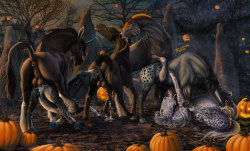 â€œHalloween YCHâ€ by rufciuA belated Halloween equine orgy.