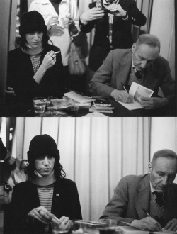 superblackmarket:  Patti Smith and William Burroughs photographed by Christopher Makos 