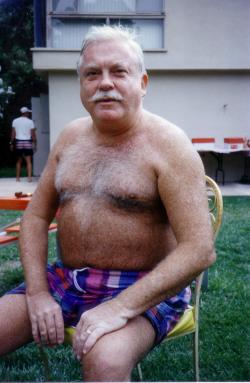 hankmiller1966:  I love when Mr. Burke comes to the pool parties. I fantasize about how his gray hairy chest would feel against me and imagine my mouth going all they way down to some gray hair under his trunks.