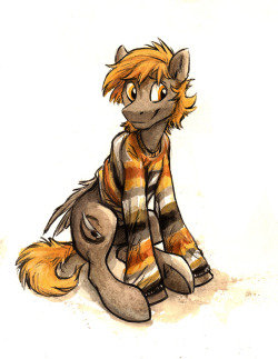 braeburned:  Kenket/DoubleDiamond did a fantastic little painting of Umber!! I absolutely flipped when I saw it, aaaaah! What a cute fluffy dorkShe also sketched him while we psuedo-shared a table at Babscon; was a blast! Her pony works don’t get nearly