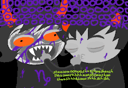 karkatcest: gamzees-pile-of-horns:  hellfirehotchkiss:  c-caster:  pimpeta-slap:  galabright:  cincosechzehn:  WHOA. Does anybody notice what I’m noticing here? When Karkat calms down Gamzee’s rage, he’s speaking in lime green text. This is important,