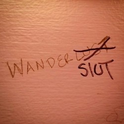 #Wanderlust wanderslut #graffiti in the #bathroom in #nola #NewOrleans #bathroomgraffiti #mardigras #MardiGras2015