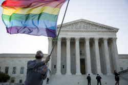 iamsenshi:  usatoday:  The Supreme Court legalized same-sex marriage across the United States Friday in a closely divided ruling that will stand as a milestone in its 226-year history. (Photo: Drew Angerer, Getty Images)  what a time to be alive