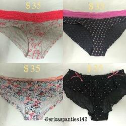 ericaspanties143:  Buy dirty panties by Erica all are worn and used panties with Erica’s sweet nectar soaked in delicious wetness of pussy juices.  All pantie orders cum with free gift! Comment your email to buy Invoice will be emailed to you. (24 hrs