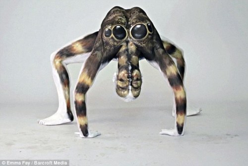 archiemcphee:  Fear not arachnophobes (or maybe do?), you aren’t really looking at a gargantuan tarantula, you’re visiting the Department of Astonishing Optical illusions and this is the spectacular work of UK-based concept body artist Emma Fay. She
