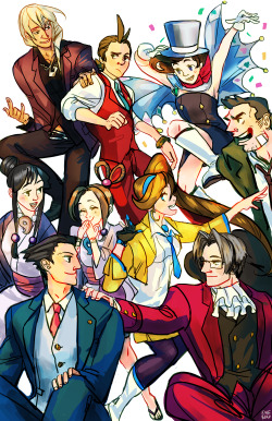 prospectkiss:  ewebean: Thought I’d share one of my prints for metrocon! Not many of you know, but I’m a huge huge fan of the Ace Attorney games. I thought I’d like to draw something for it, finally.    This is gorgeous! So colorful and happy.