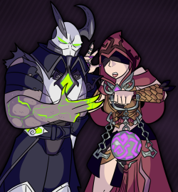 This was commissioned by a buddy of mine known as DarksideStraxus on deviantART,  and he wanted me to make a picture of Androxus and Seris from Paladins doing the, &ldquo;Run the Jewels&rdquo; pose.