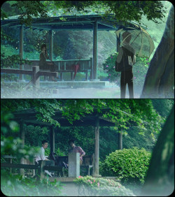 logoside:  Kotonoha no Niwa (El Jardín de las Palabras): Comparación del anime y sus correspondientes imágenes reales.