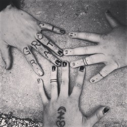 Me and my friends have hand tats. I just met maddy and we happen to have the same ring and in the same position.